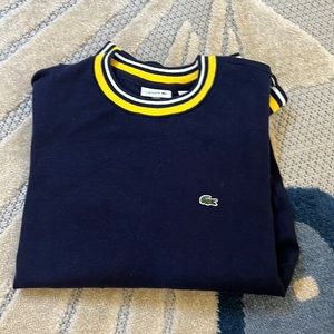 Lacoste navy cotton crew neck sweater w yellow stripe and white trim